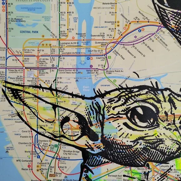 Handpainted Star Wars Mandalorian & Baby Yoda Grogu Acrylic paint on NYC Map - Picture 5 of 5